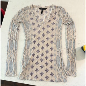 BCBG Maxazria Women's Multi Geometric Bohemian Long Sleeve Sleeve Tops Size XS